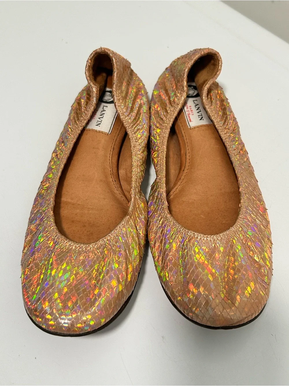 Lanvin Iridescent Snake Embossed Ballet Flats Pink Size 9 US 39.5 EU